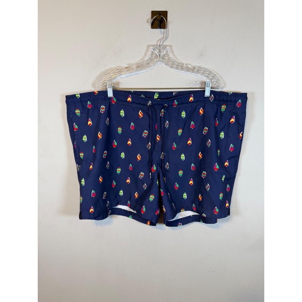 Lands End Mens Swim Trunks Sailboat Print Navy Blue XXL 44-46